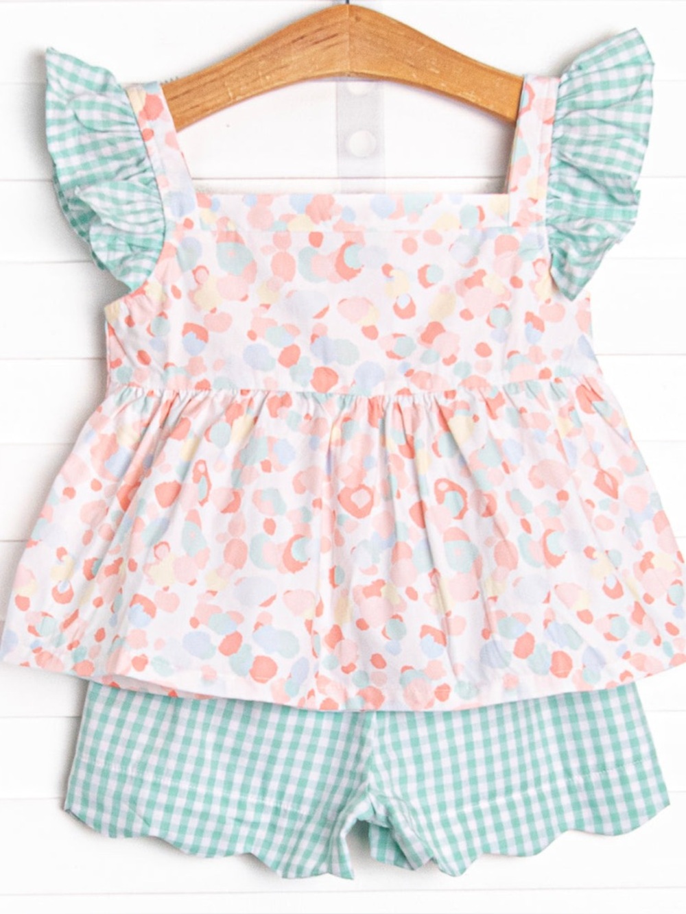 Stichy Fish Party Dots Green Gingham Short Set 2T New